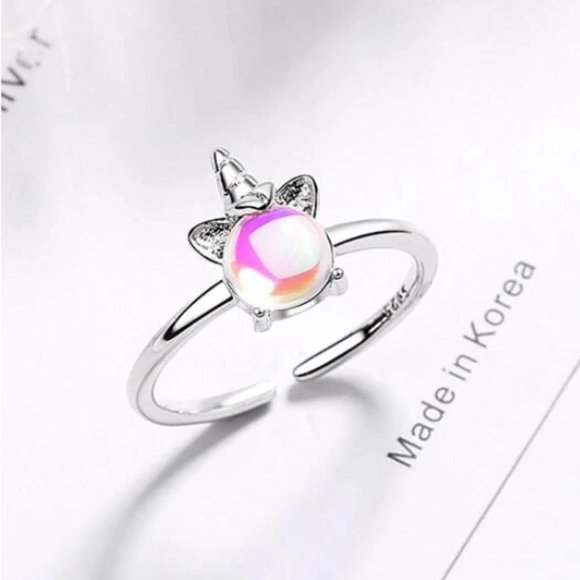 Sterling Silver Moonstone Unicorn Adjustable Ring - Picture 6 of 8